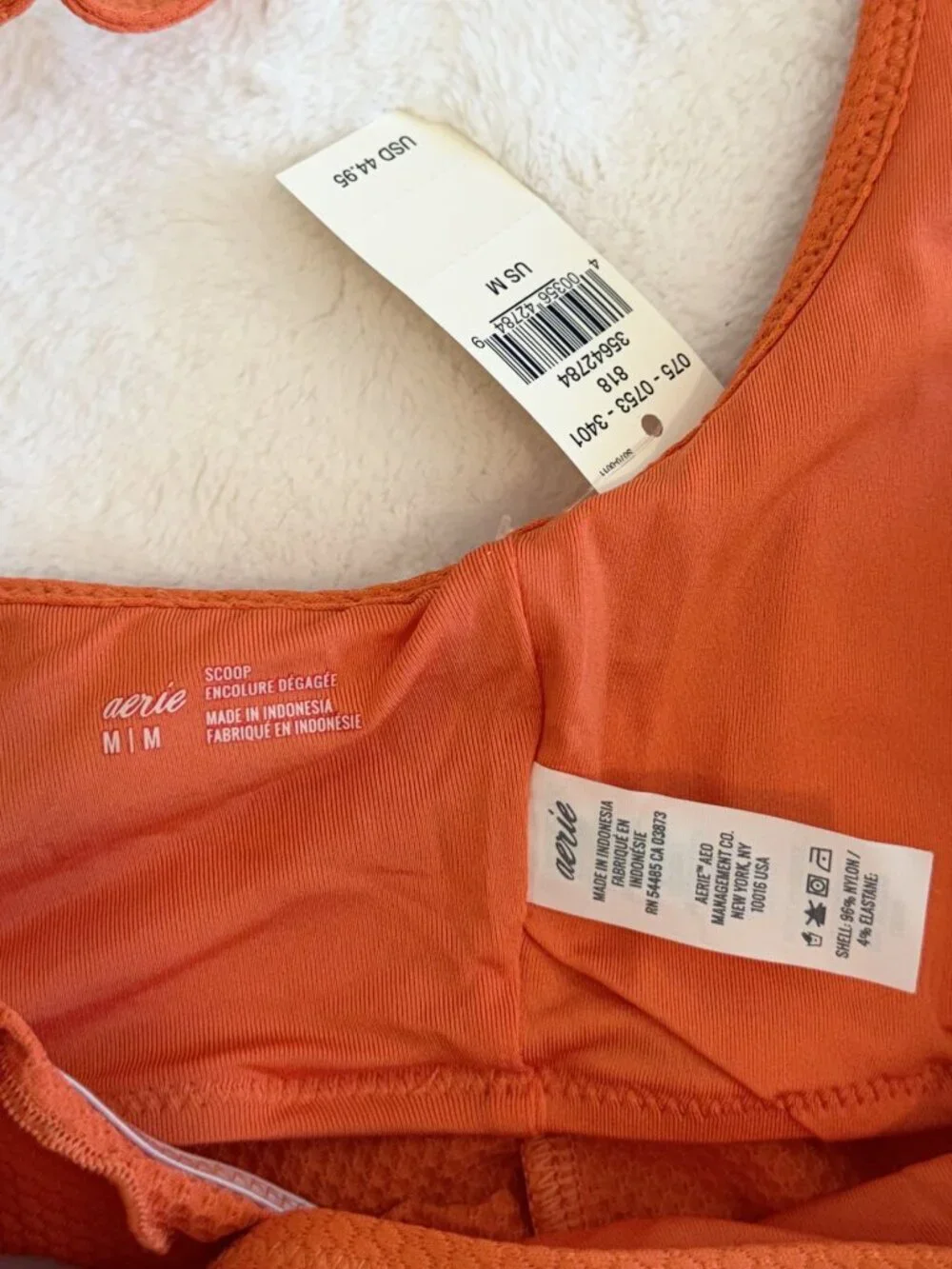 NWT Aerie Orange Ruffle Edge Scoop Neck Swim Top - Size: Medium
